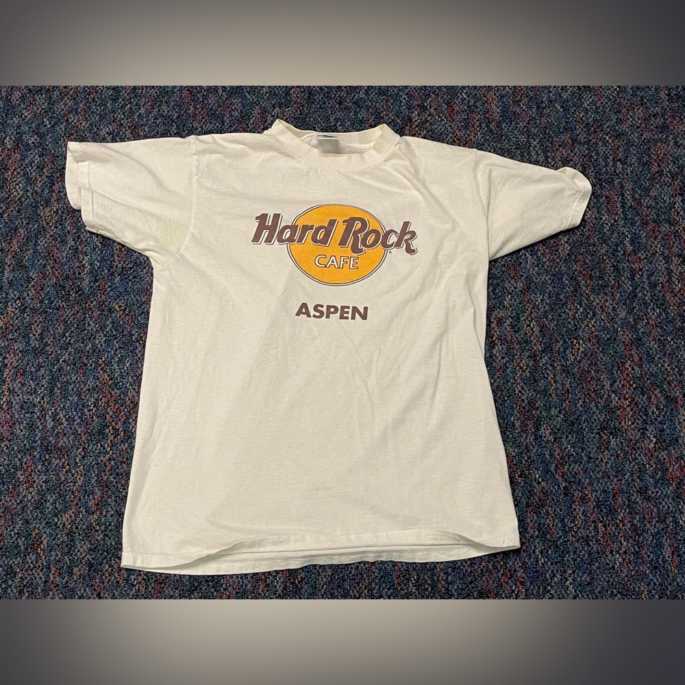 Vintage Hard Rock Cafe Aspen Single Stitch White Graphic T-Shirt Mens Adult L